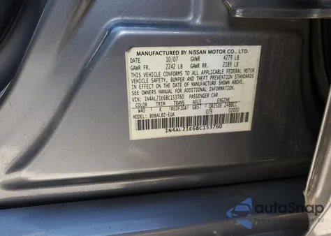 2008 Nissan Altima 2.5 from USA, damaged, VIN 1N4AL21E68C153760